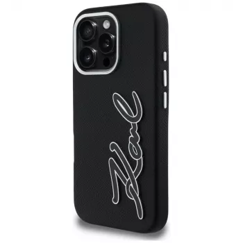 KARL LAGERFELD FW Grained Signature Logo Case for iPhone 16 Pro Max Black