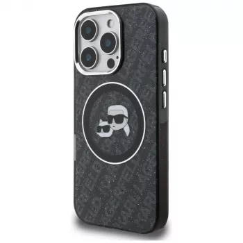 Karl Lagerfeld IML Glitter Karl & Choupette Heads Logo MagSafe Case for Apple iPhone 16 Pro, Black