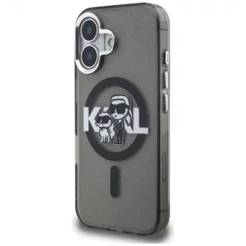 KARL LAGERFELD IML Glitter Karl & Choupette Sketch Logo MagSafe Case for iPhone 16 Black