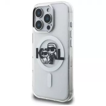KARL LAGERFELD IML Glitter Karl & Choupette Sketch Logo MagSafe Case for iPhone 16 Pro, Transparent