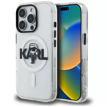 Karl Lagerfeld IML Karl Sketch Logo MagSafe Case for iPhone 16 Pro Max, Transparent