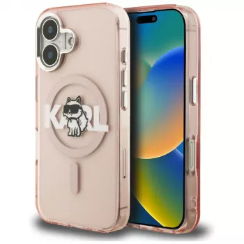 KARL LAGERFELD IML Choupette Sketch Logo MagSafe Case for iPhone 16 Pink