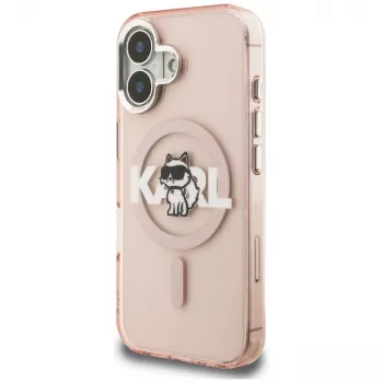 KARL LAGERFELD IML Choupette Sketch Logo MagSafe Case for iPhone 16 Pink