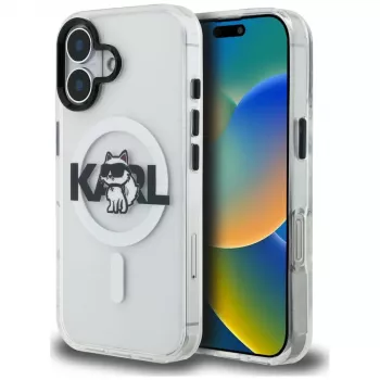 Karl Lagerfeld IML Choupette Sketch Logo MagSafe Case for iPhone 16, Transparent