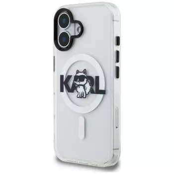 Karl Lagerfeld IML Choupette Sketch Logo MagSafe Case for iPhone 16, Transparent