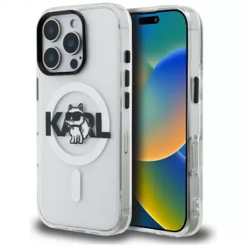 Karl Lagerfeld IML Choupette Sketch Logo MagSafe Case for iPhone 16 Pro, Transparent