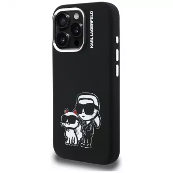 KARL LAGERFELD Silicone Karl & Choupette Sketch MagSafe Case for Apple iPhone 16 Pro, Black