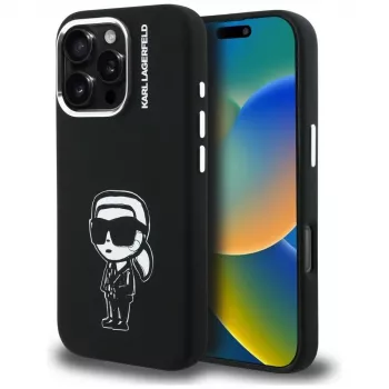 KARL LAGERFELD Silicone Karl Sketch MagSafe Case for Apple iPhone 16 Pro, Black