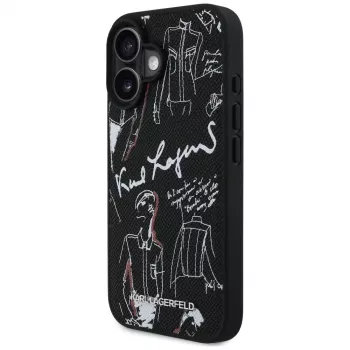 KARL LAGERFELD Grained Pattern & Logo MagSafe Case for iPhone 16, Black
