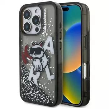 KARL LAGERFELD Liquid Glitter Choupette Logo Case for Apple iPhone 16 Pro Max - Black