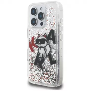 Karl Lagerfeld Liquid Glitter Choupette Logo Case for Apple iPhone 16 Pro Max, Transparent