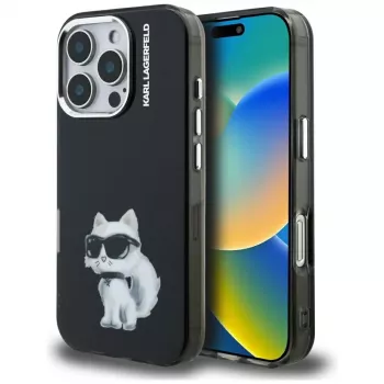 Karl Lagerfeld IML Aquarelle Choupette & Logo Back Cover for Apple iPhone 16 Pro, Black