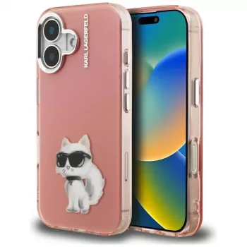 Karl Lagerfeld IML Aquarelle Choupette & Logo Phone Case for iPhone 16, Pink