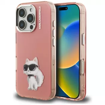 Karl Lagerfeld IML Aquarelle Choupette & Logo Case for Apple iPhone 16 Pro, Pink