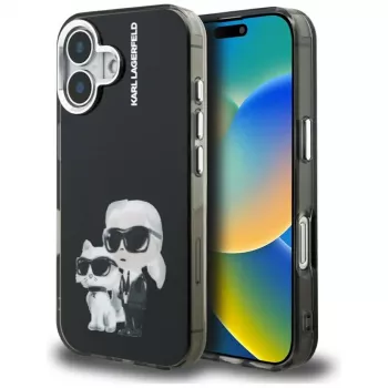KARL LAGERFELD IML Aquarelle Karl & Choupette & Logo Back Cover for Apple iPhone 16, Black