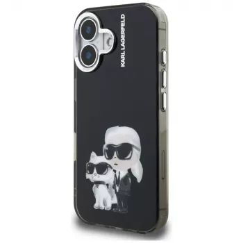 KARL LAGERFELD IML Aquarelle Karl & Choupette & Logo Back Cover for Apple iPhone 16, Black