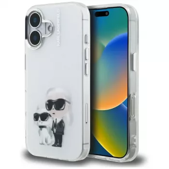 Karl Lagerfeld IML Aquarelle Karl & Choupette & Logo Case for Apple iPhone 16, White