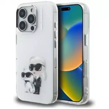 Karl Lagerfeld IML Aquarelle Karl & Choupette & Logo Case for iPhone 16 Pro Max White