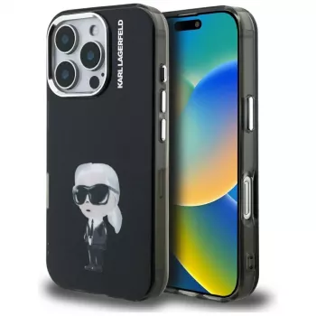 Karl Lagerfeld IML Aquarelle Karl & Logo Case for Apple iPhone 16 Pro, Black