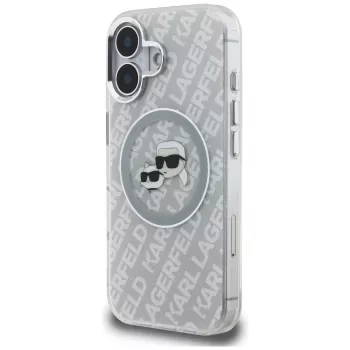 KARL LAGERFELD IML Glitter Karl & Choupette Heads Logo MagSafe Case for iPhone 16, Grey