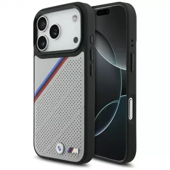 BMW M Tricolor Metal Logo MagSafe Case for iPhone 17 Pro Grey