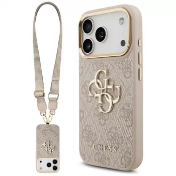 Guess 4G Big Classic Logo Big Strap Metal Buttons Case for Apple iPhone 17 Pro Pink