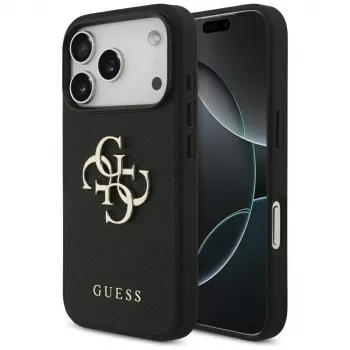 Guess Grained Big 4G & Classic Logo Protective Case for Apple iPhone 17 Pro, Black