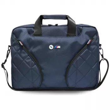 BMW Nylon Laptop Messenger Bag with Metal Logo, Navy Blue, 16 inch