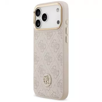 Guess 4G Strass Logo & Big Strap Metal Buttons MagSafe Case for Apple iPhone 17 Pro Max Pink