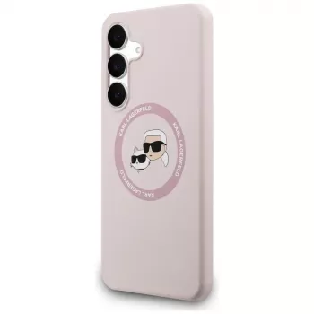 KARL LAGERFELD Silicone Case Karl & Choupette Heads MagSafe for Samsung Galaxy S25 FE Pink