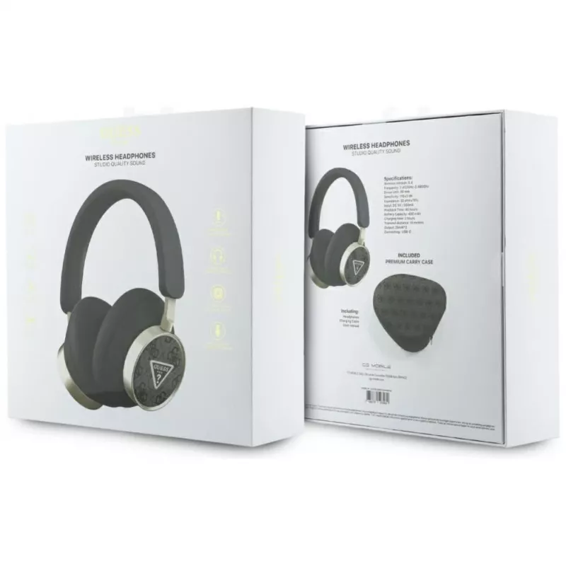 Guess 4G Triangle Logo Wireless Bluetooth 5.4 Over-Ear Headphones with ENC, Black