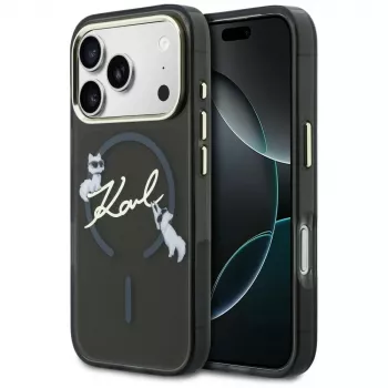 KARL LAGERFELD IML Choupettes KarlScript Logo MagSafe Case for Apple iPhone 17 Pro, Black