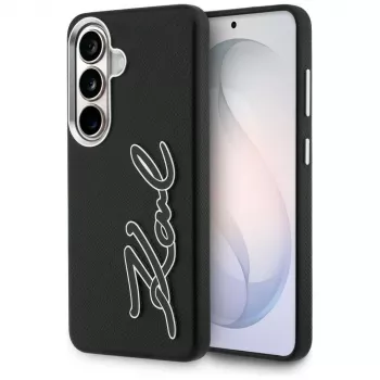 KARL LAGERFELD Grained Signature Metal Resin Logo Case for Samsung Galaxy S26, Black
