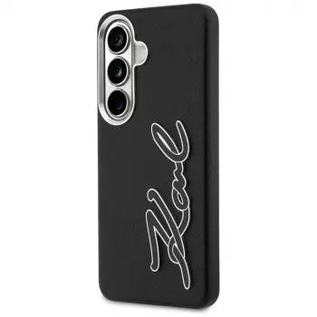 KARL LAGERFELD Grained Signature Metal Resin Logo Case for Samsung Galaxy S26, Black