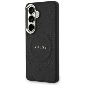 Guess Saffiano Peony Embossed Ring MagSafe Case for Samsung Galaxy S26 Black
