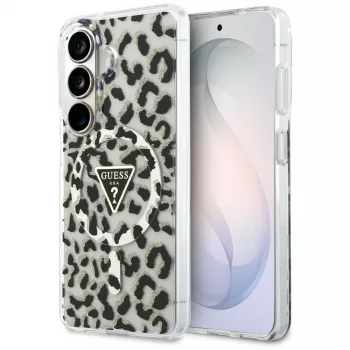Guess IML Leopard Print Triangle MagSafe Case for Samsung Galaxy S26, Black
