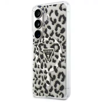 Guess IML Leopard Print Triangle MagSafe Case for Samsung Galaxy S26, Black