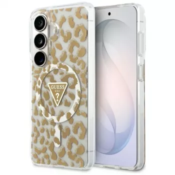 Guess IML Leopard Print Triangle MagSafe Case for Samsung Galaxy S26 (Brown)
