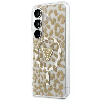 Guess IML Leopard Print Triangle MagSafe Case for Samsung Galaxy S26 (Brown)