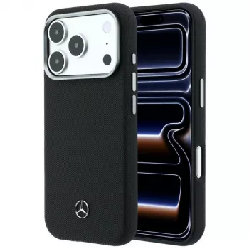 Mercedes Leather Semi Wrap GrillPattern MagSafe Case for iPhone 17 Pro Black
