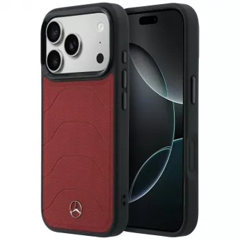 Mercedes Leather Mesh with Bow Line MagSafe Case for iPhone 17 Pro Max Red