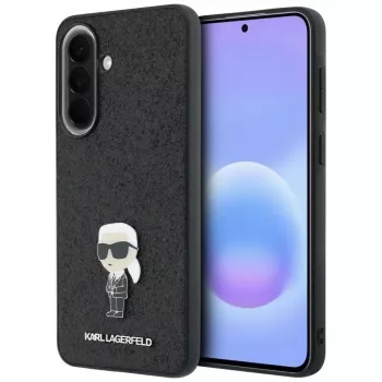 Karl Lagerfeld Fixed Glitter Ikonik Logo Metal Pin Case for Samsung Galaxy A37 5G Black