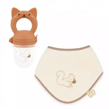 Kaloo Baby Gift Set Fruit Teether + Bib Grignoti the Squirrel