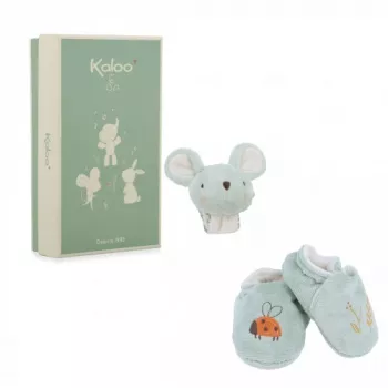 Kaloo 2-in-1 Gift Set Mouse (Rattle + Booties) Petites Chansons Collection