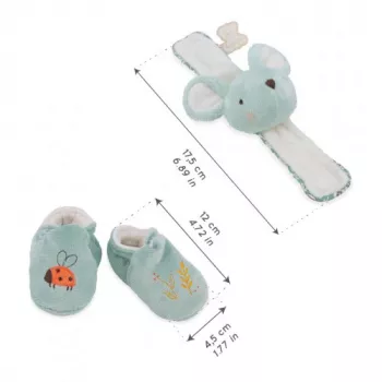 Kaloo 2-in-1 Gift Set Mouse (Rattle + Booties) Petites Chansons Collection