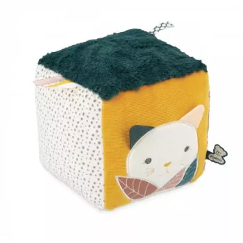 Kaloo Stimuli Sensory Activity Cube - Multi-Colored Fabric Baby Toy with Rattle, Crinkle Paper, Mirror, and Teething Ring