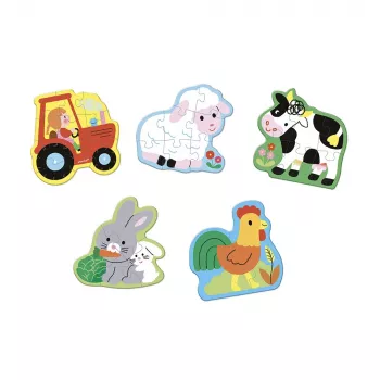 Janod Progressive Puzzle Set 5 Puzzles - 2, 4, 6, 8 and 10 Pieces Farm 2+