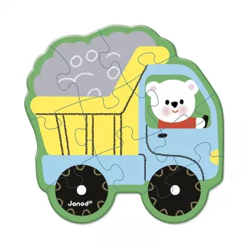Janod Progressive Puzzle Set of 5 Puzzles - 2, 4, 6, 8 and 10 Pieces - Vehicles 2+