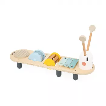 Janod Sweet Cocoon Musical Activity Table - Worm Design, 5 Instruments, FSC Wood, 12m+