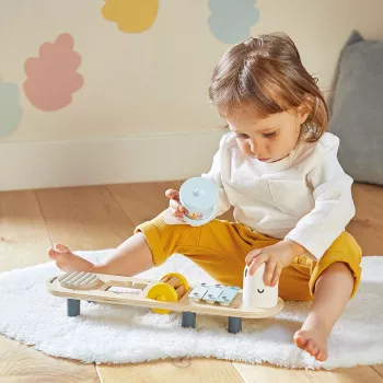 Janod Sweet Cocoon Musical Activity Table - Worm Design, 5 Instruments, FSC Wood, 12m+